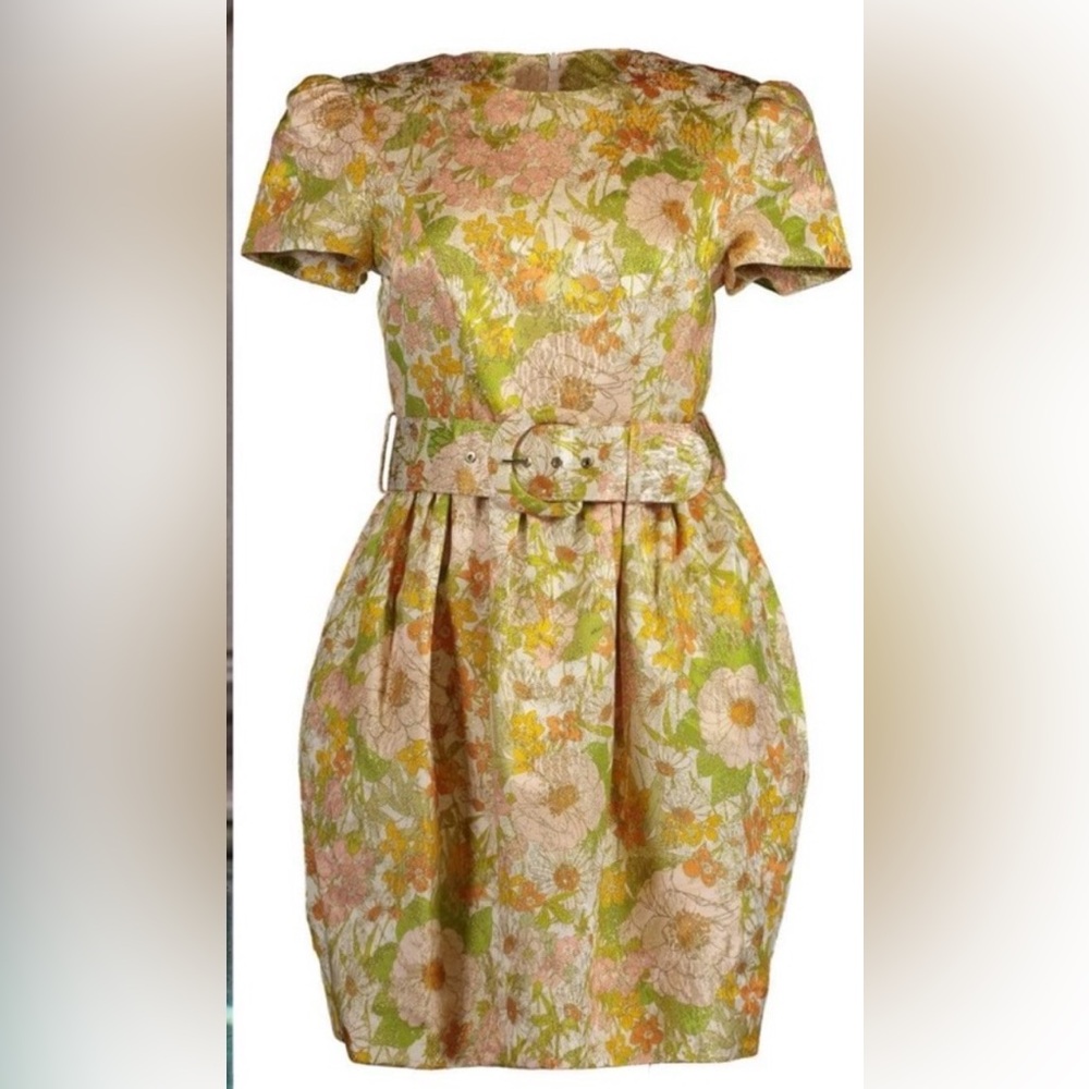 Zimmermann Floral Brocade Belted Mini Dress in Pink, Yellow, Green
